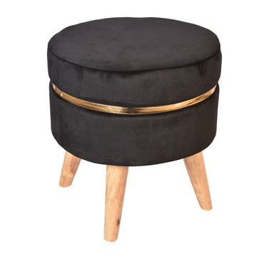Black Colour Smooth Ring Velvet Pouf
